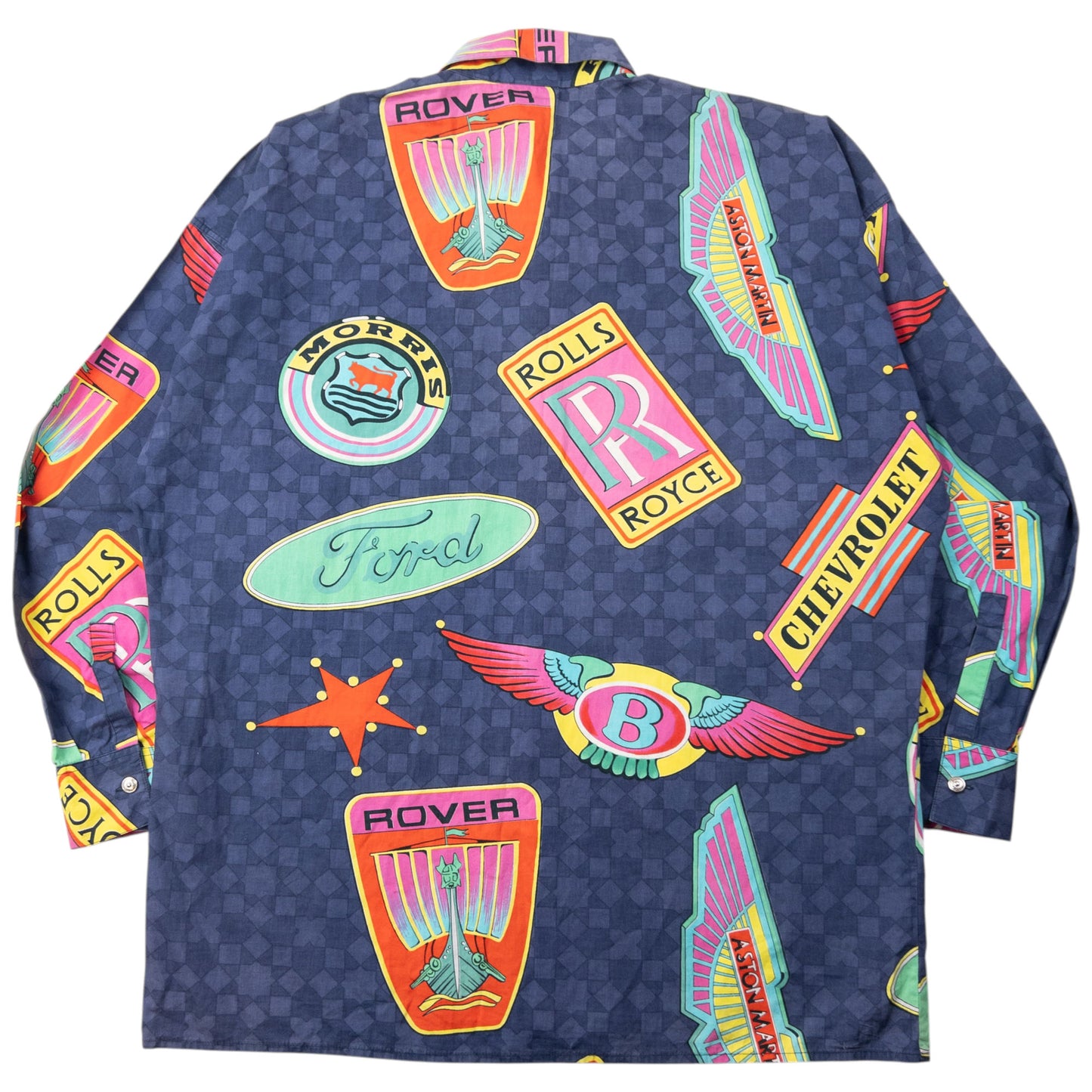 Vintage 90s Versace Jeans Couture Car Rolls Royce Pattern Button Up Shirt Size XL