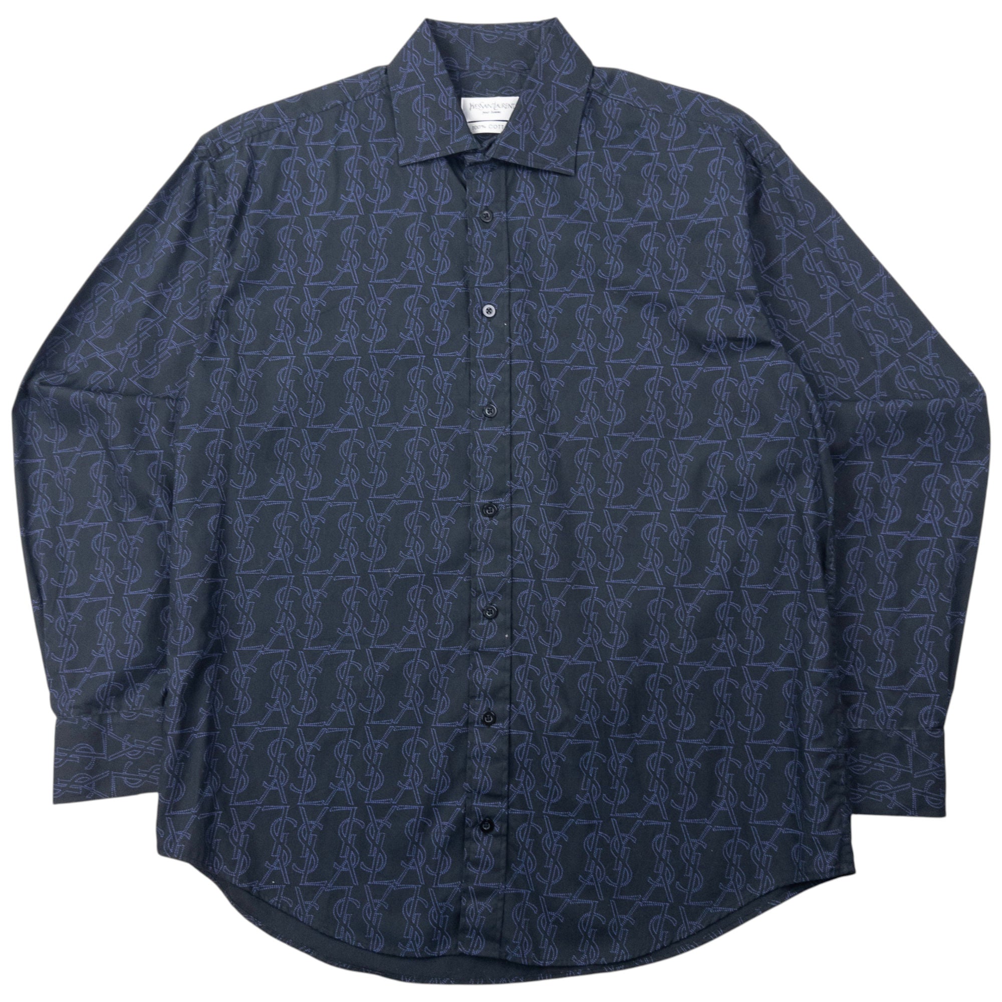 Vintage YSL Yves Saint Laurent Monogram Long Sleeve Button Up Shirt Size L