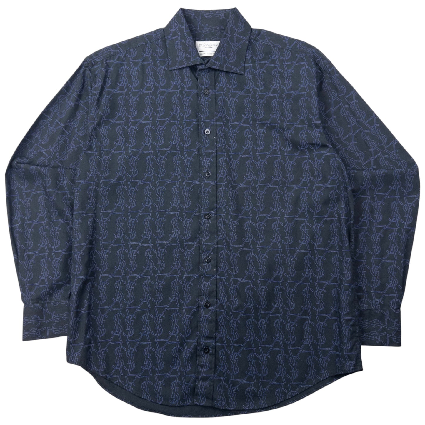 Vintage YSL Yves Saint Laurent Monogram Long Sleeve Button Up Shirt Size L