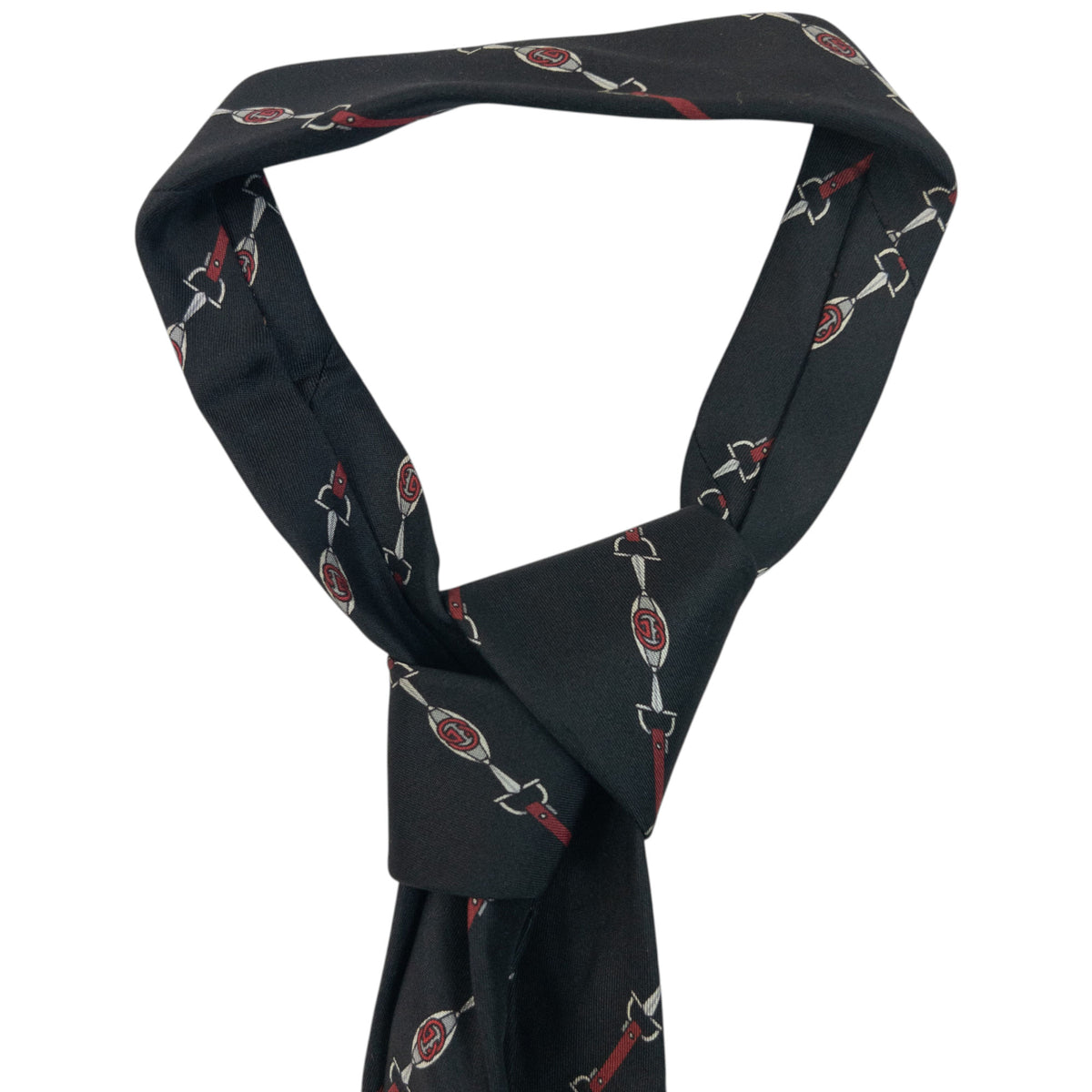 Vintage 80s Gucci Horse Bit Striped Silk Tie