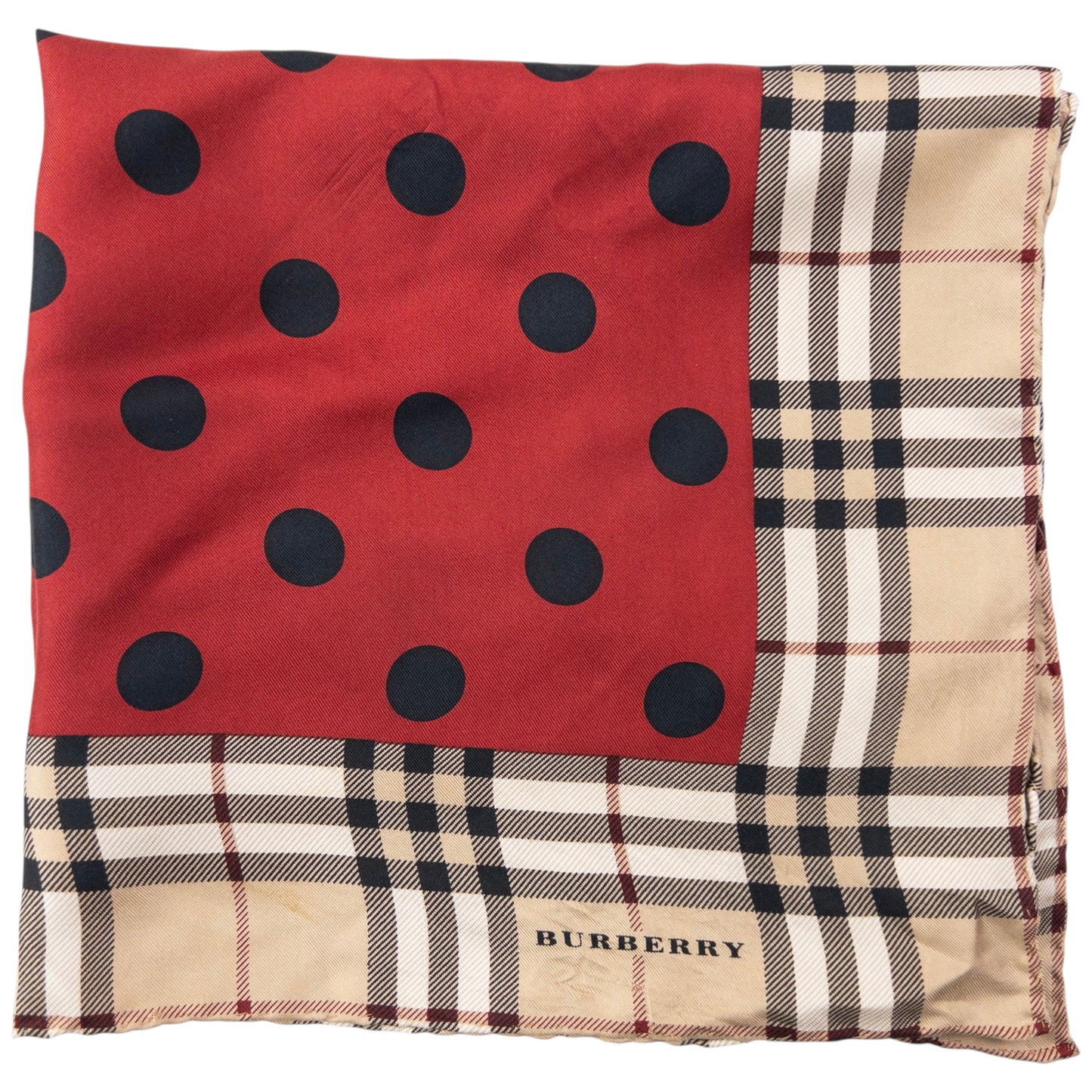 Vintage 2000s Burberry Nova Check Polka Dot Silk Scarf