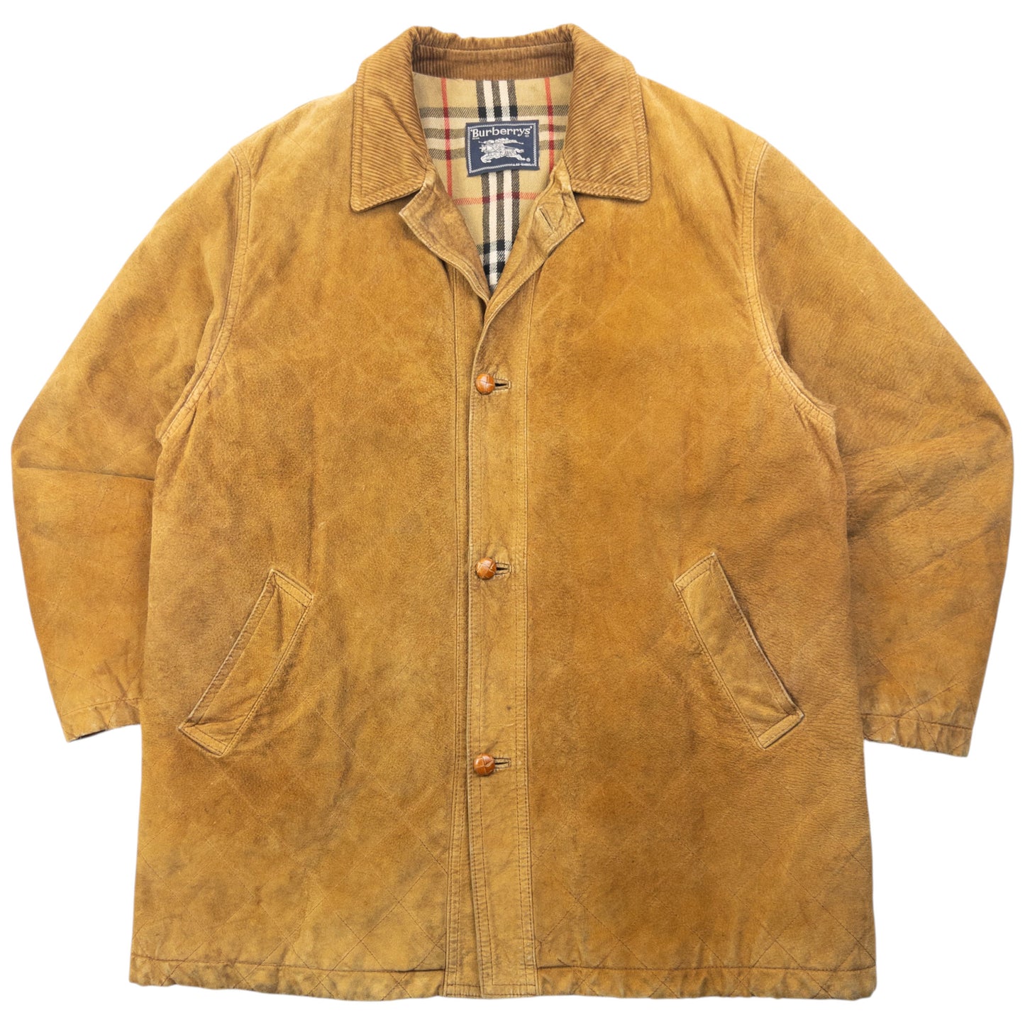 Vintage 90s Burberry Nova Check Lined Suede Leather Jacket Size L