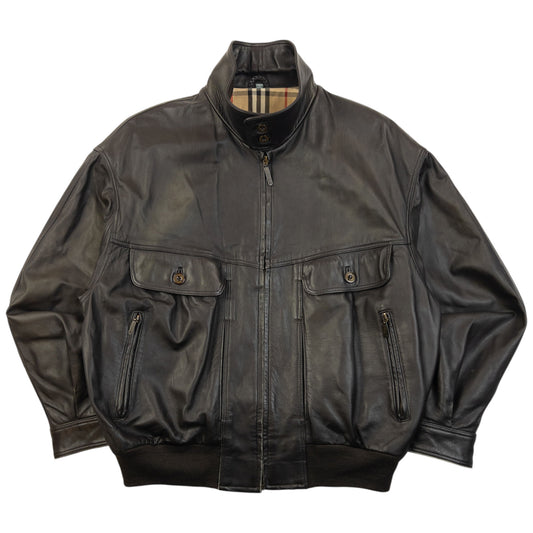 Vintage 2000s Burberry Nova Check Lined Leather Jacket Size XL