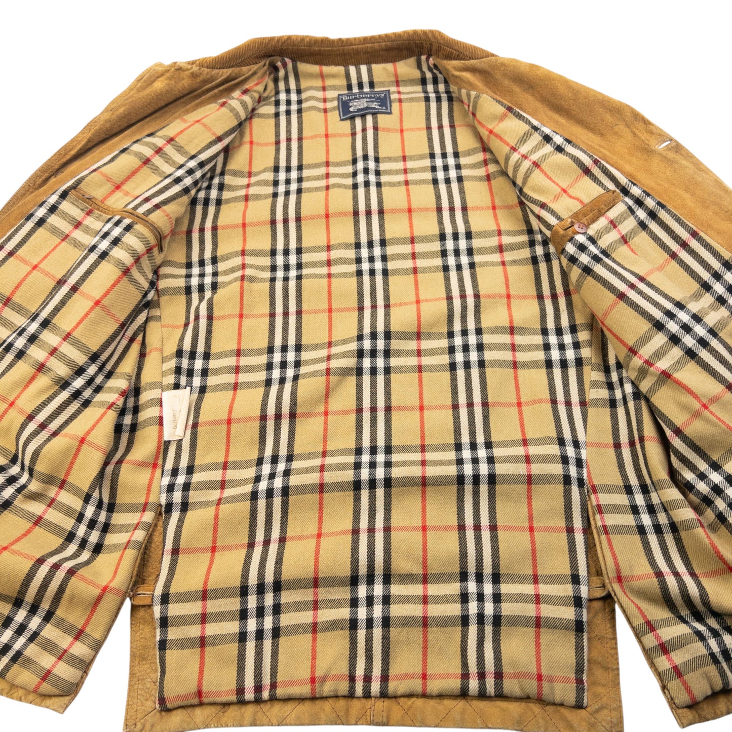 Vintage 90s Burberry Nova Check Lined Suede Leather Jacket Size L
