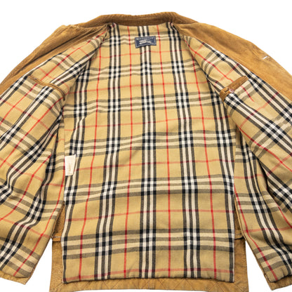 Vintage 90s Burberry Nova Check Lined Suede Leather Jacket Size L