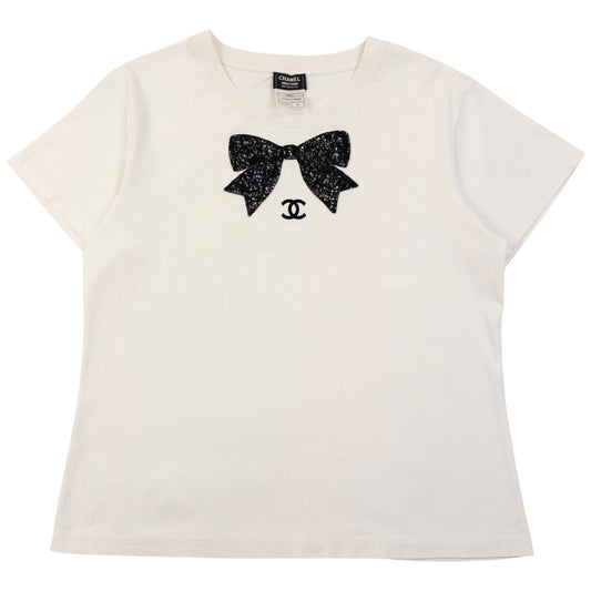 Vintage 2000s Chanel Uniform Sequin Bow T Shirt Womens Size M