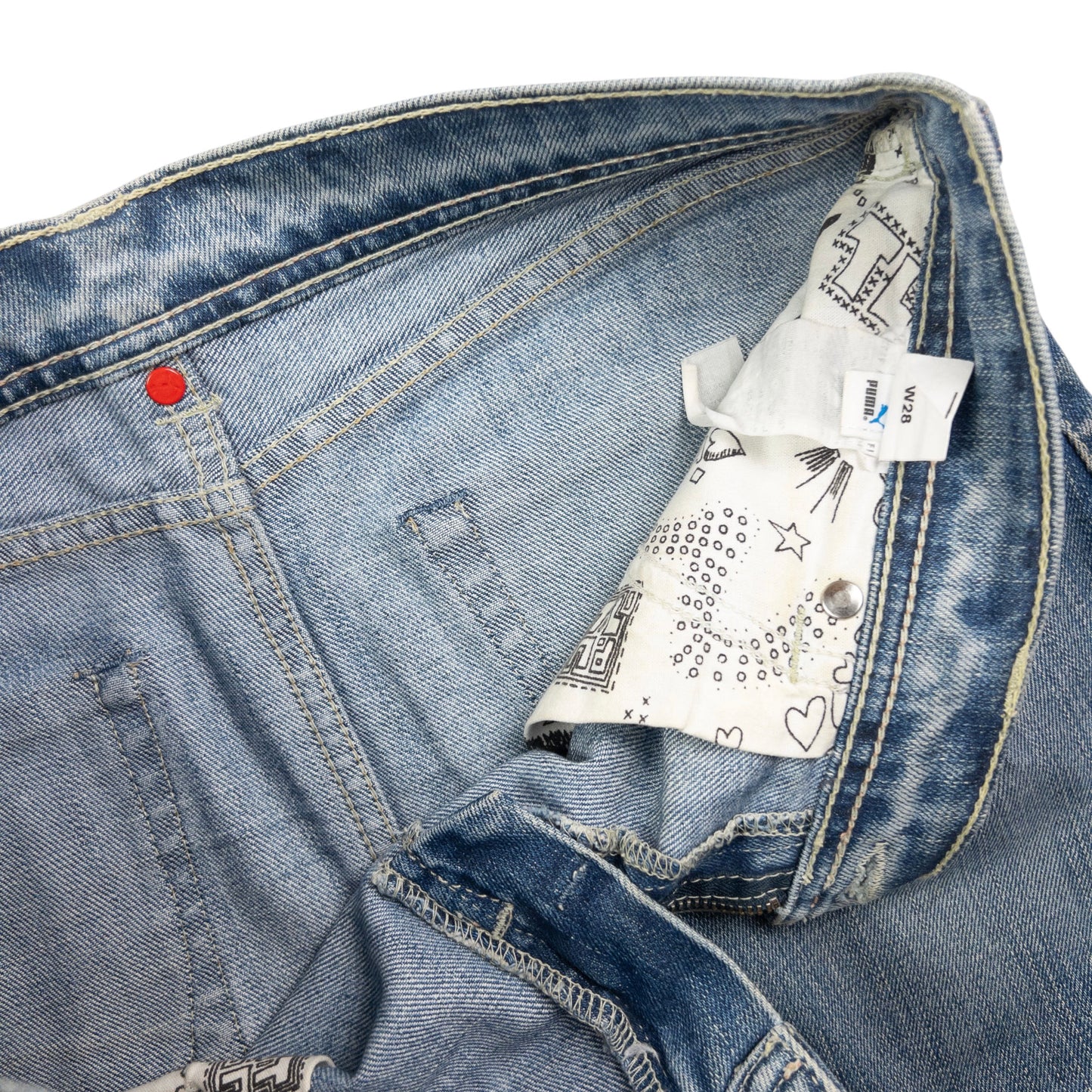 Vintage Puma X Evisu Double Gull Japanese Denim Mini Skirt Womens Size W30