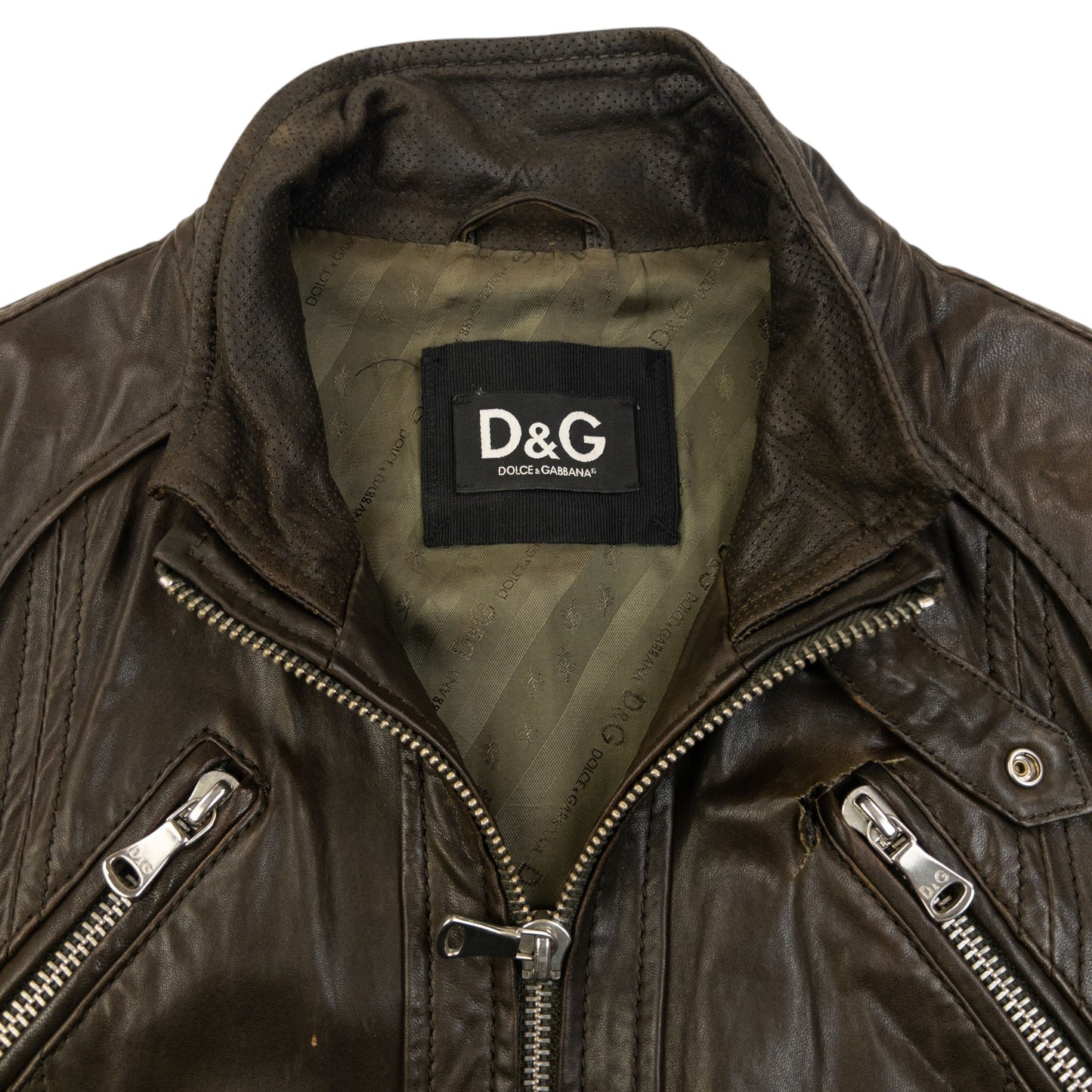 Vintage 2000s Dolce & Gabbana Zip Up Leather Jacket Size M