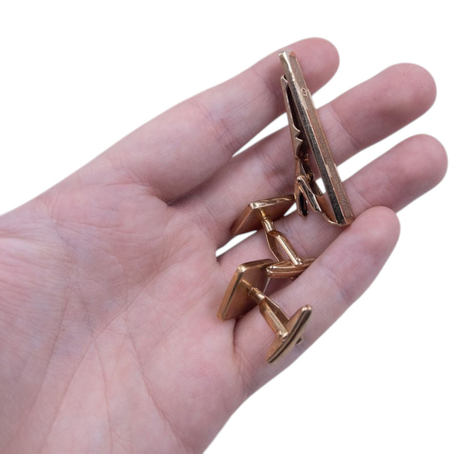 Vintage Dior Embossed Cufflinks & Tie Clip Set