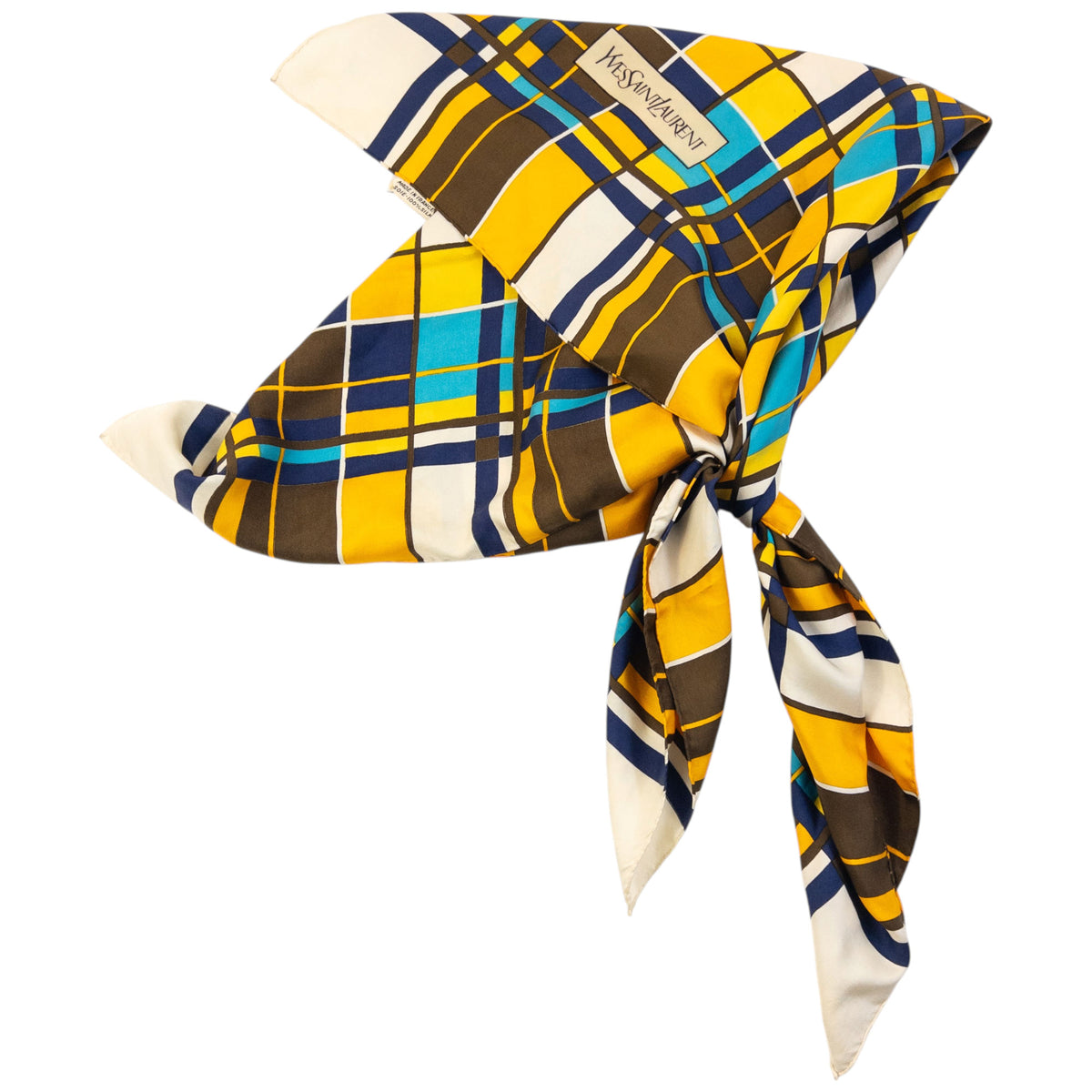 Vintage 80s YSL Yves Saint Laurent Checkered Silk Scarf