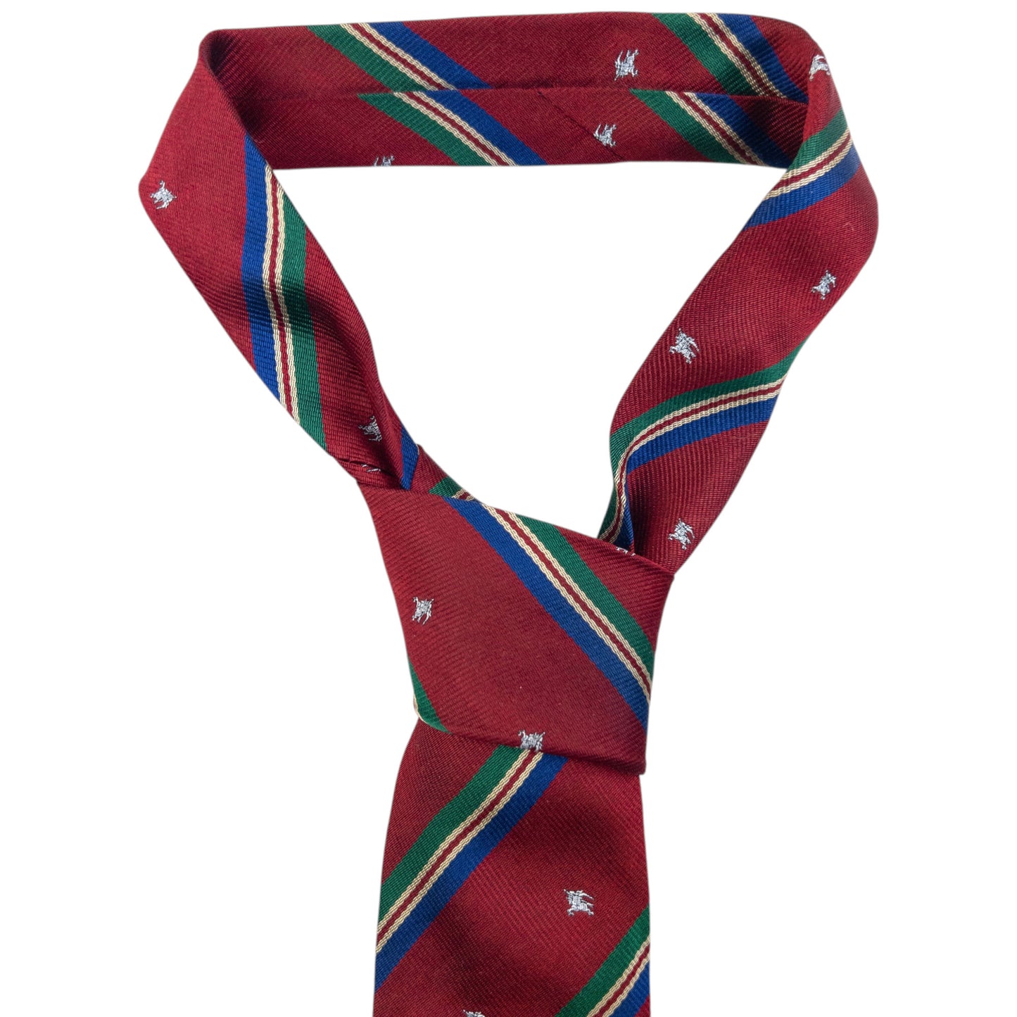 Vintage 80s Burberry Monogram Striped Silk Tie