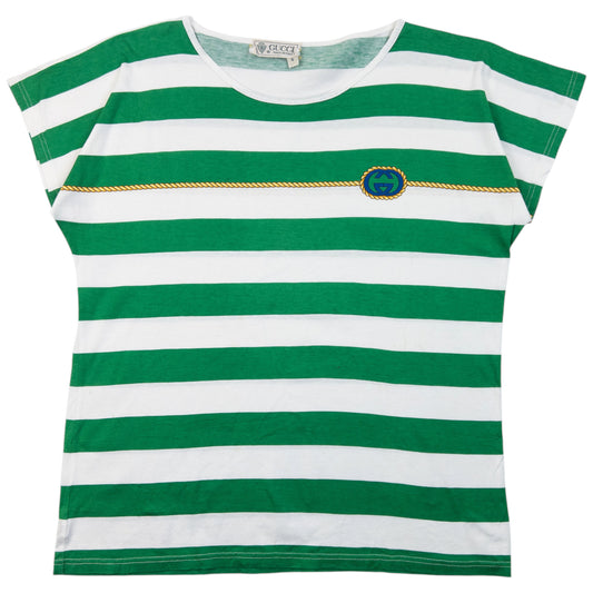 Vintage 80s Gucci Striped T Shirt in green, logo rope detail