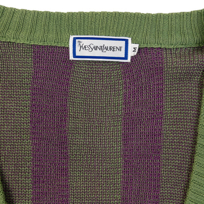 Vintage 80s YSL Yves Saint Laurent Striped Knit Cardigan Size XL