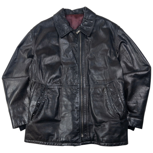 Vintage 90s Hugo Boss Asymmetrical Calfskin Leather Jacket Size XL