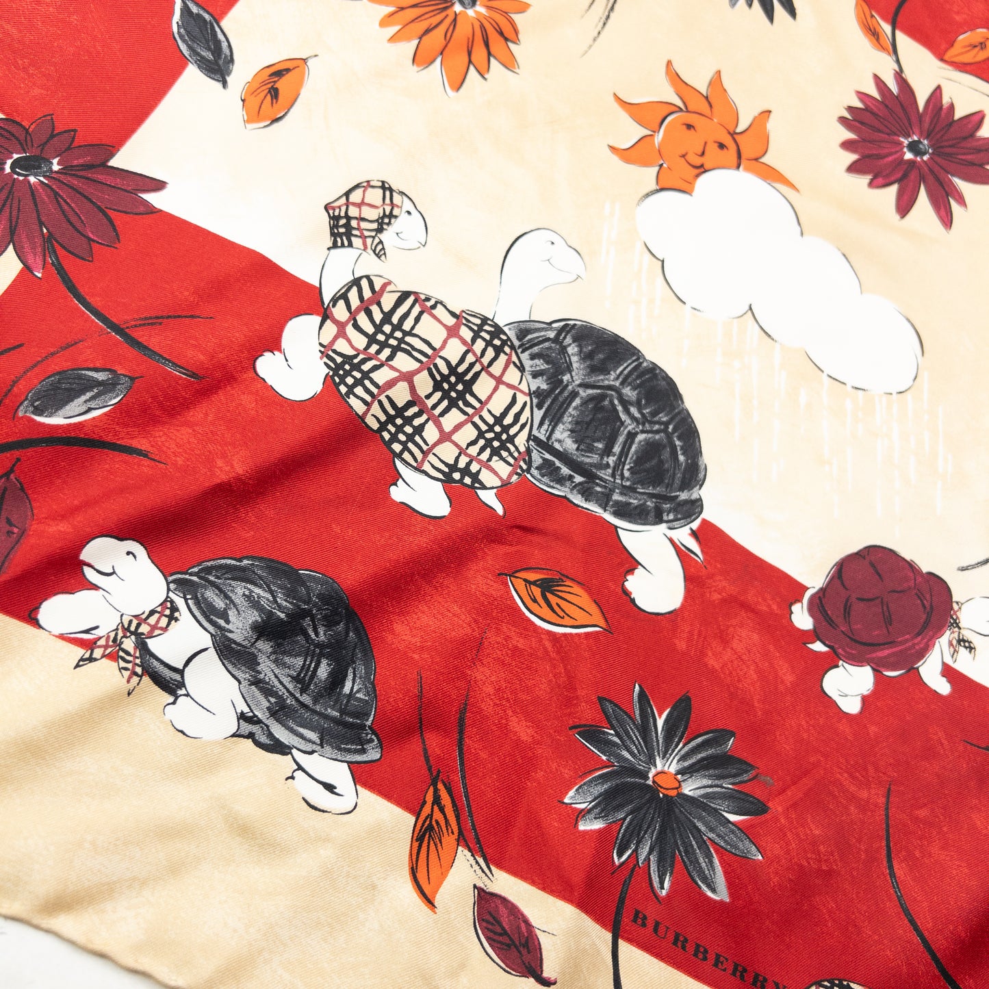 Vintage 2000s Burberry Floral Turtle Print Silk Scarf