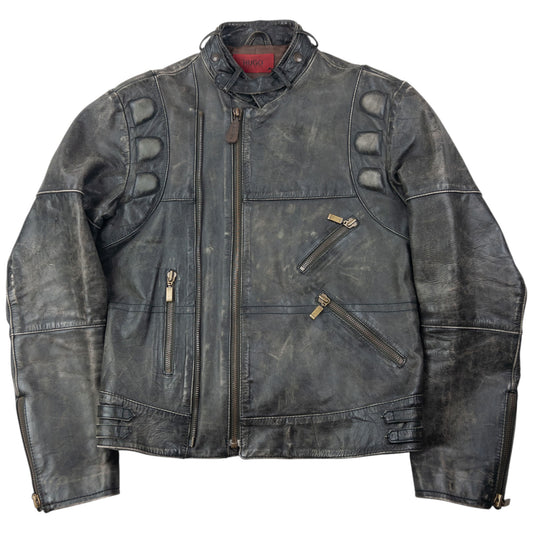 Vintage 90s Hugo Boss Zip Up Leather Jacket Size S