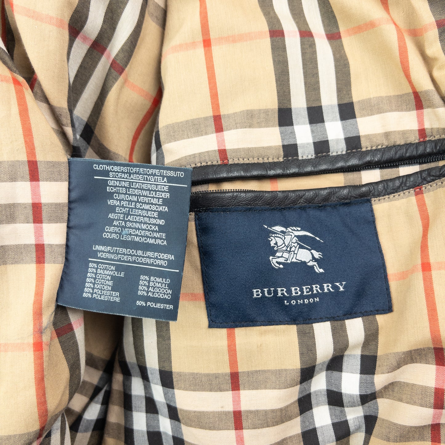 Vintage 2000s Burberry Nova Check Lined Leather Jacket Size XL