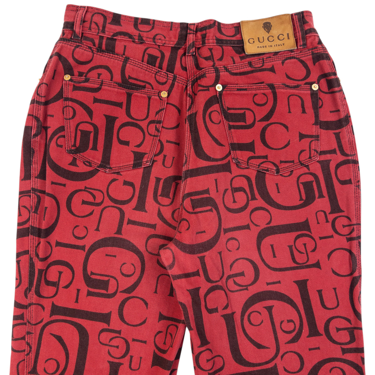Vintage 90s Gucci Monogram Denim Jeans in red, photo 3