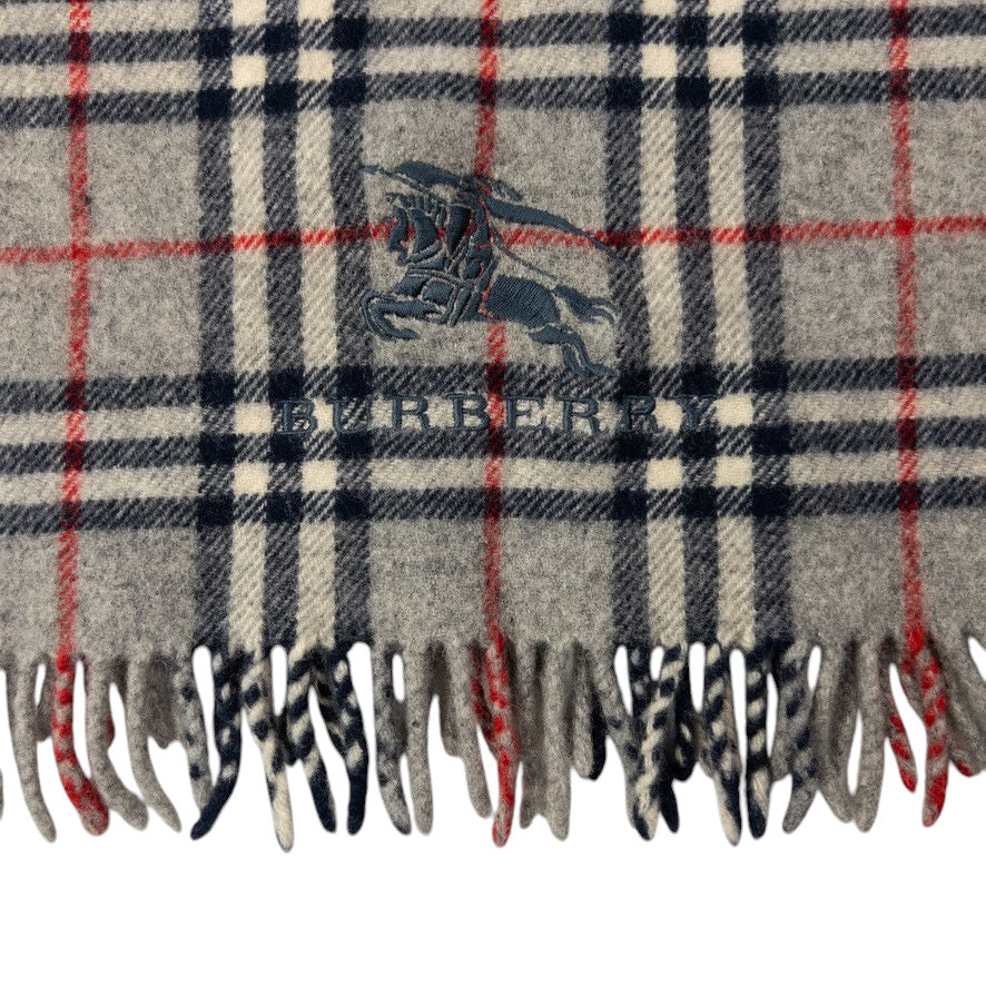 Vintage Burberry Embroidered Nova Check Tassel Scarf