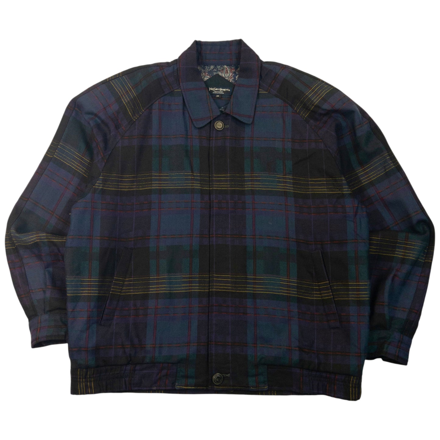 Vintage 80s YSL Yves Saint Laurent Checkered Harrington Jacket Size M
