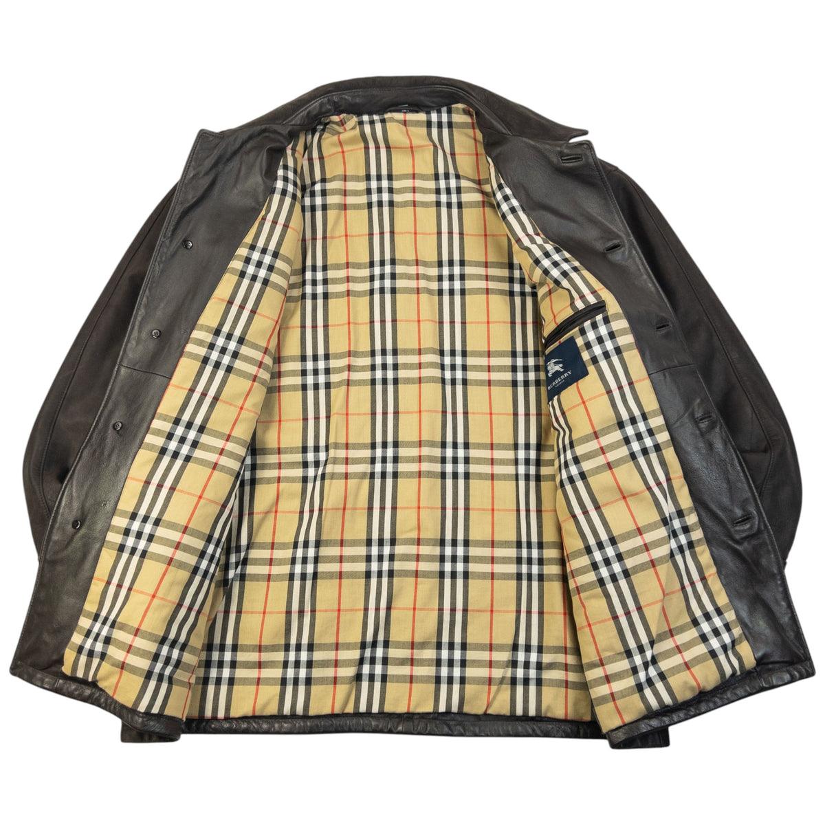 Vintage 2000s Burberry Nova Check Lined Leather Jacket Size XL