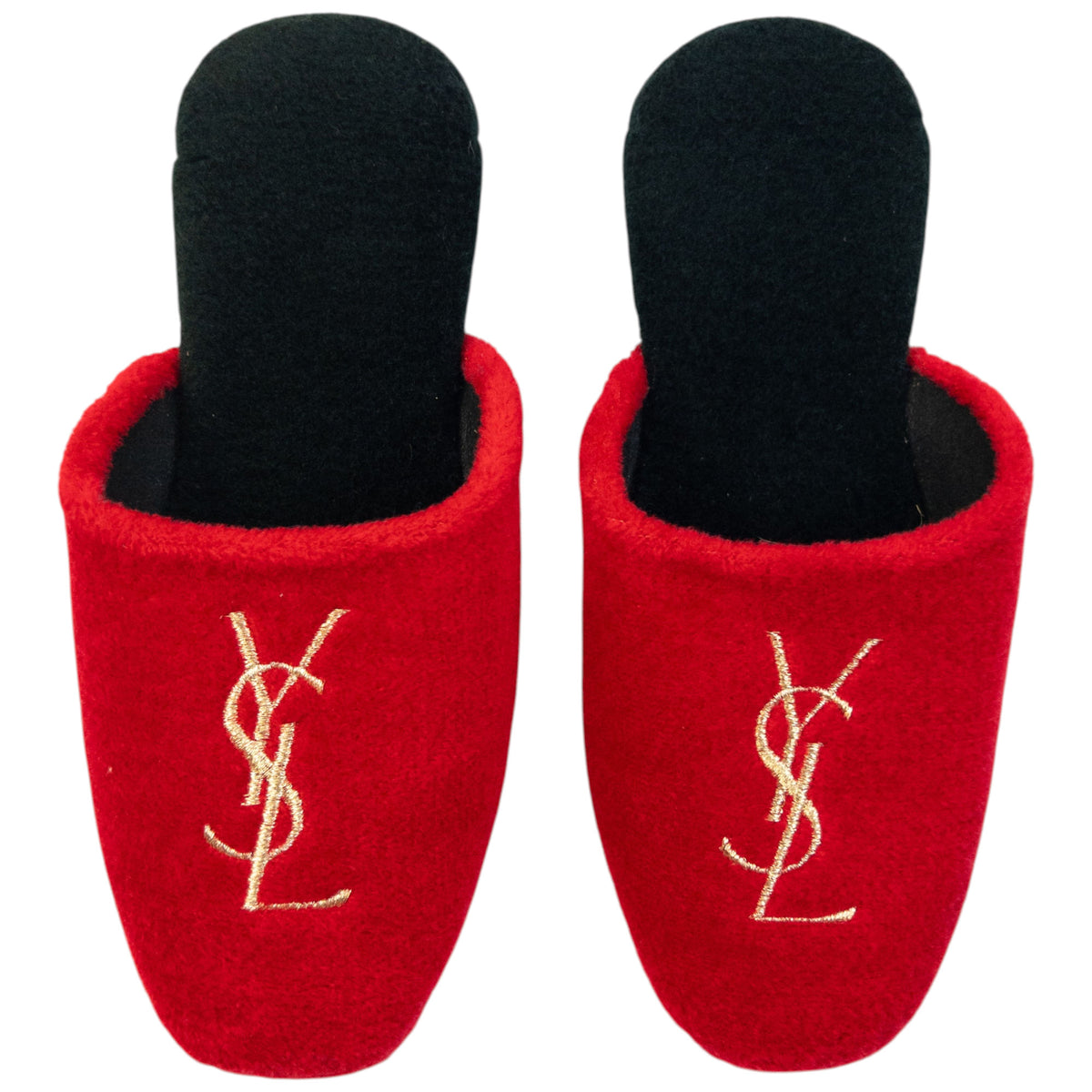 Vintage 80s YSL Yves Saint Laurent Embroidered Fleece Slippers Womens Size 6