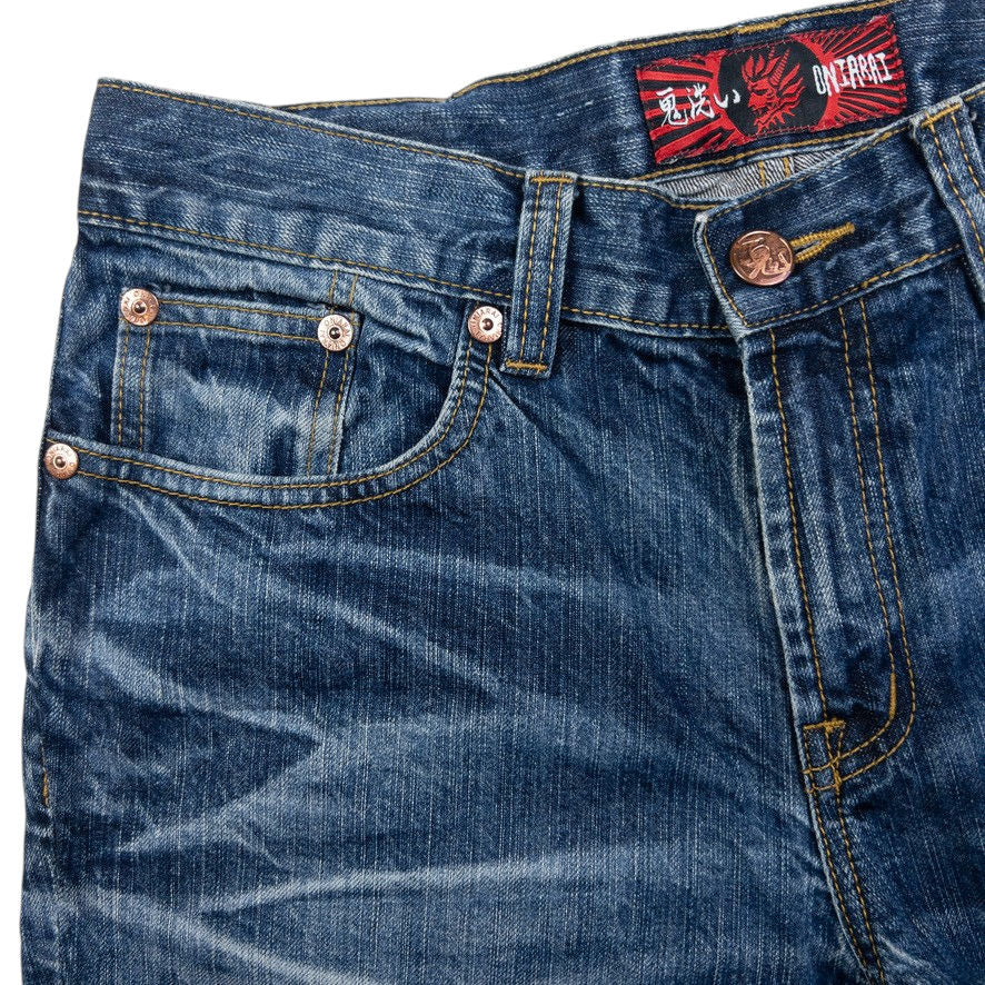 Vintage Oniarai Embroidered Monster Japanese Denim Jeans Size W32