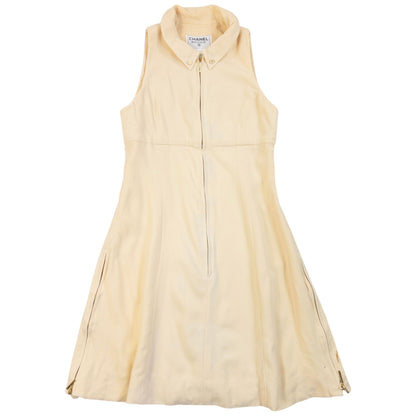 Vintage 1995 Chanel Wool & SIlk Sleeveless Dress in cream, side zip detail