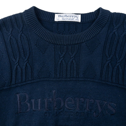 Vintage 90s Burberry Embroidered Knit Jumper Size M