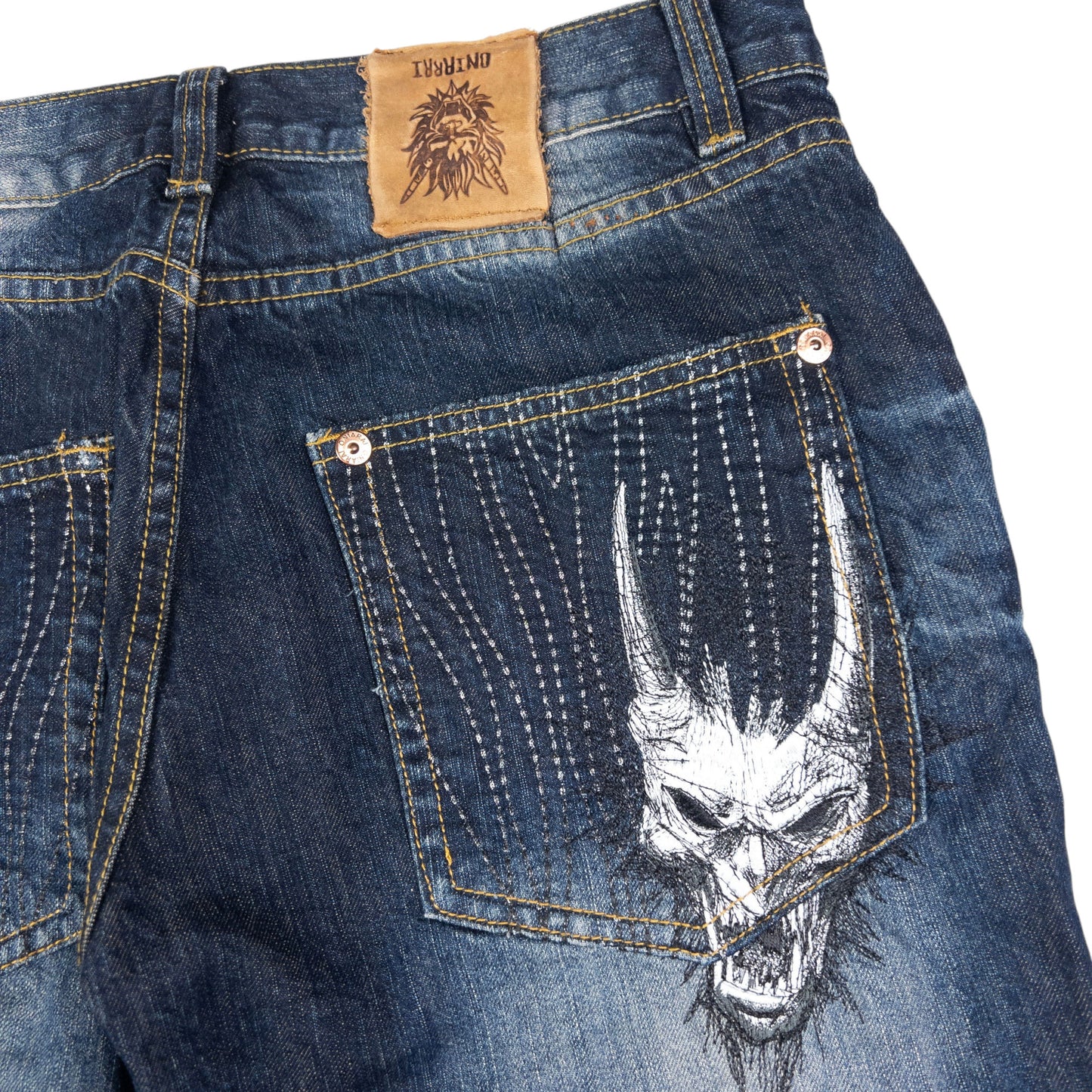 Vintage Oniarai Embroidered Monster Japanese Denim Jeans Size W34