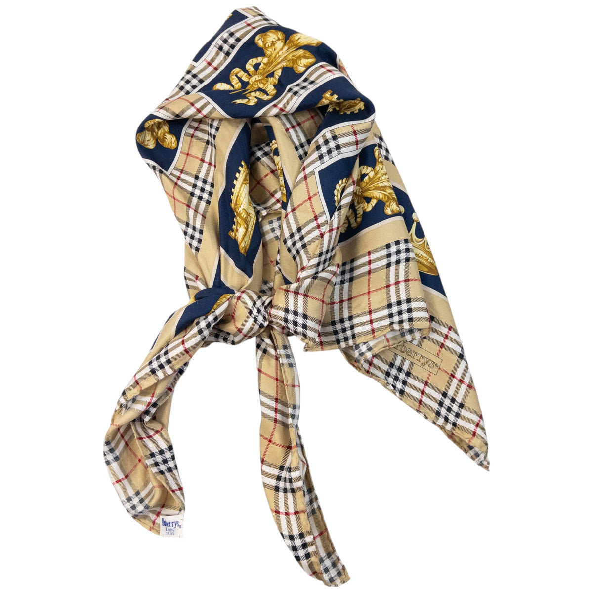 Vintage 80s Burberry Nova Check Royal Print Silk Scarf
