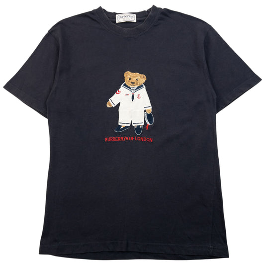 Vintage 90s Burberry Embroidered Nautical Sailor Teddy Bear T Shirt Womens Size M