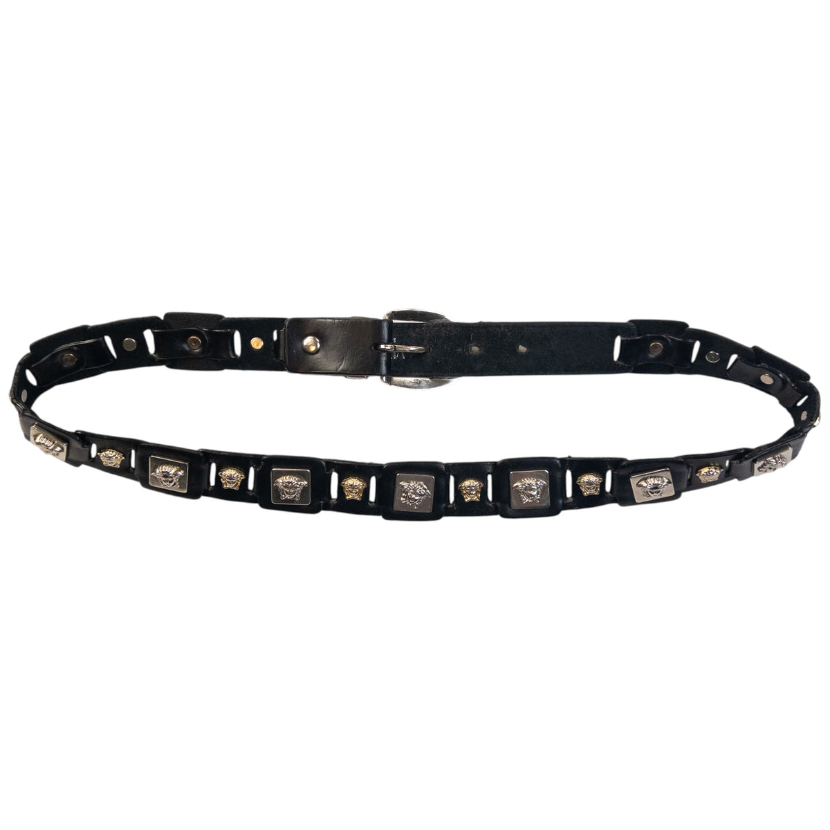 Vintage 90s Versace Signature Embossed Medusa Leather Belt Size M