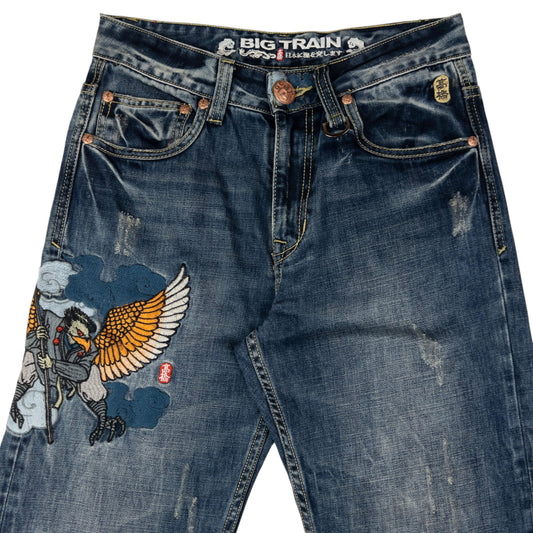 Vintage Big Train Embroidered Eagle Japanese Denim Jeans Size W29