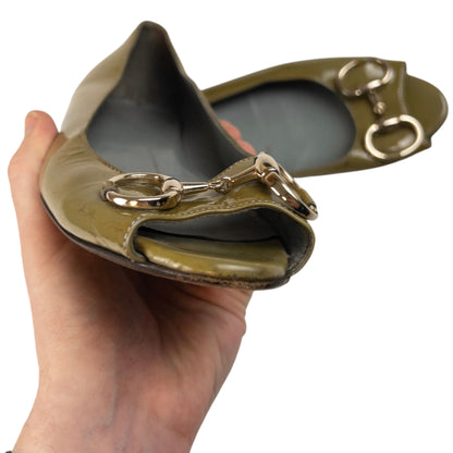Vintage Gucci Peep Toe Horse Bite Flat Shoes Womens Size UK 4.5