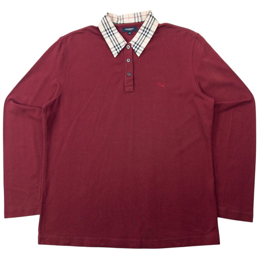 Vintage 2000s Burberry Nova Check Collar Long Sleeve Polo Shirt Size M