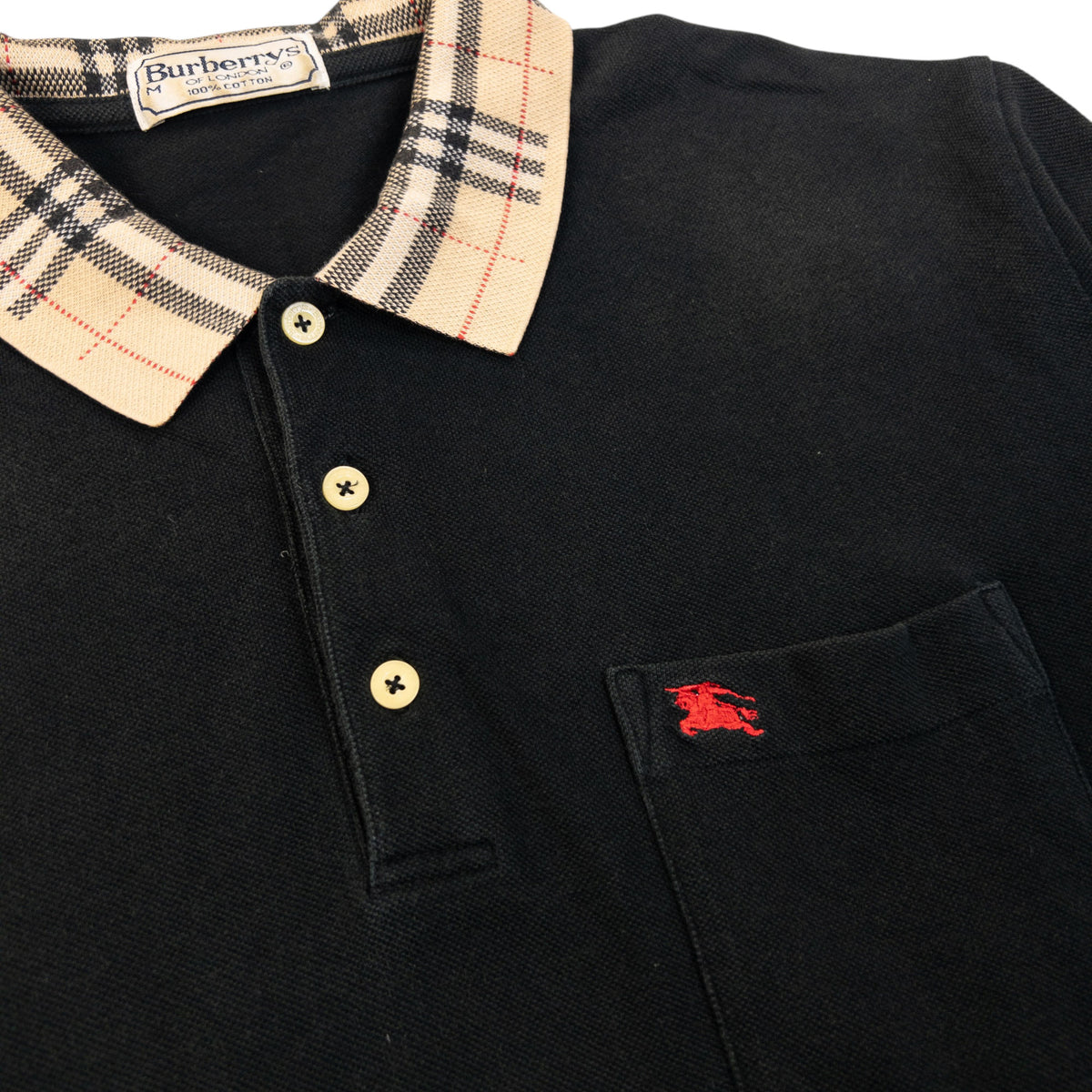 Vintage 90s Burberry Nova Check Collar Polo Shirt Size M