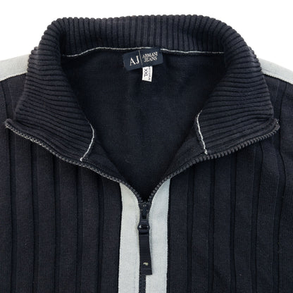 Vintage 2000s Armani Jeans Ribbed Zip Up Jumper Size M