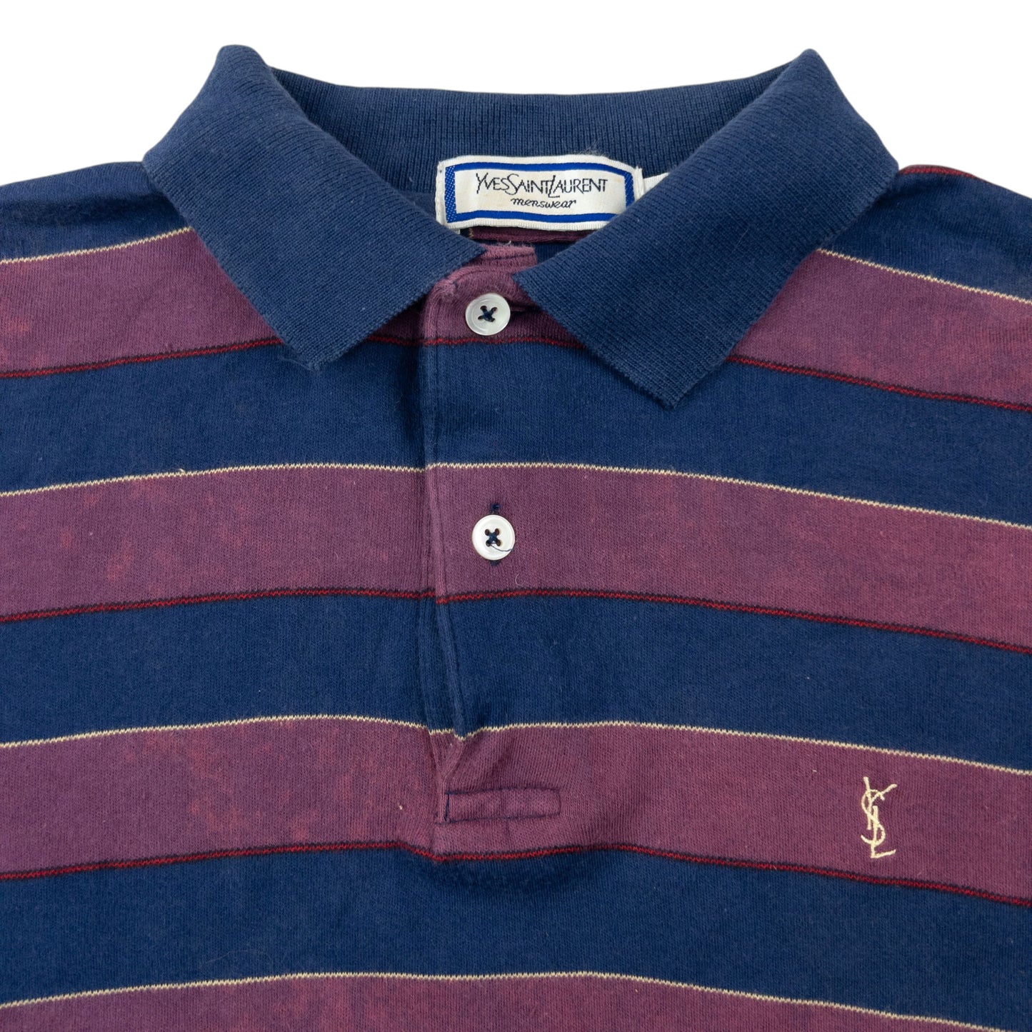 Vintage 80s YSL Yves Saint Laurent Striped Long Sleeve Polo Shirt Size XS