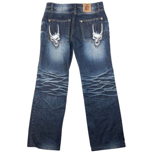 Vintage Oniarai Embroidered Monster Japanese Denim Jeans Size W34