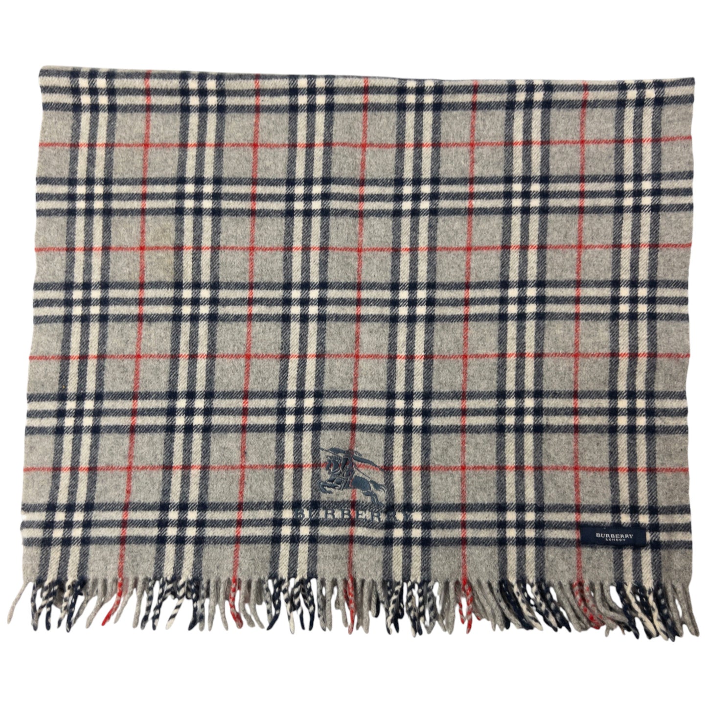 Vintage Burberry Embroidered Nova Check Tassel Scarf