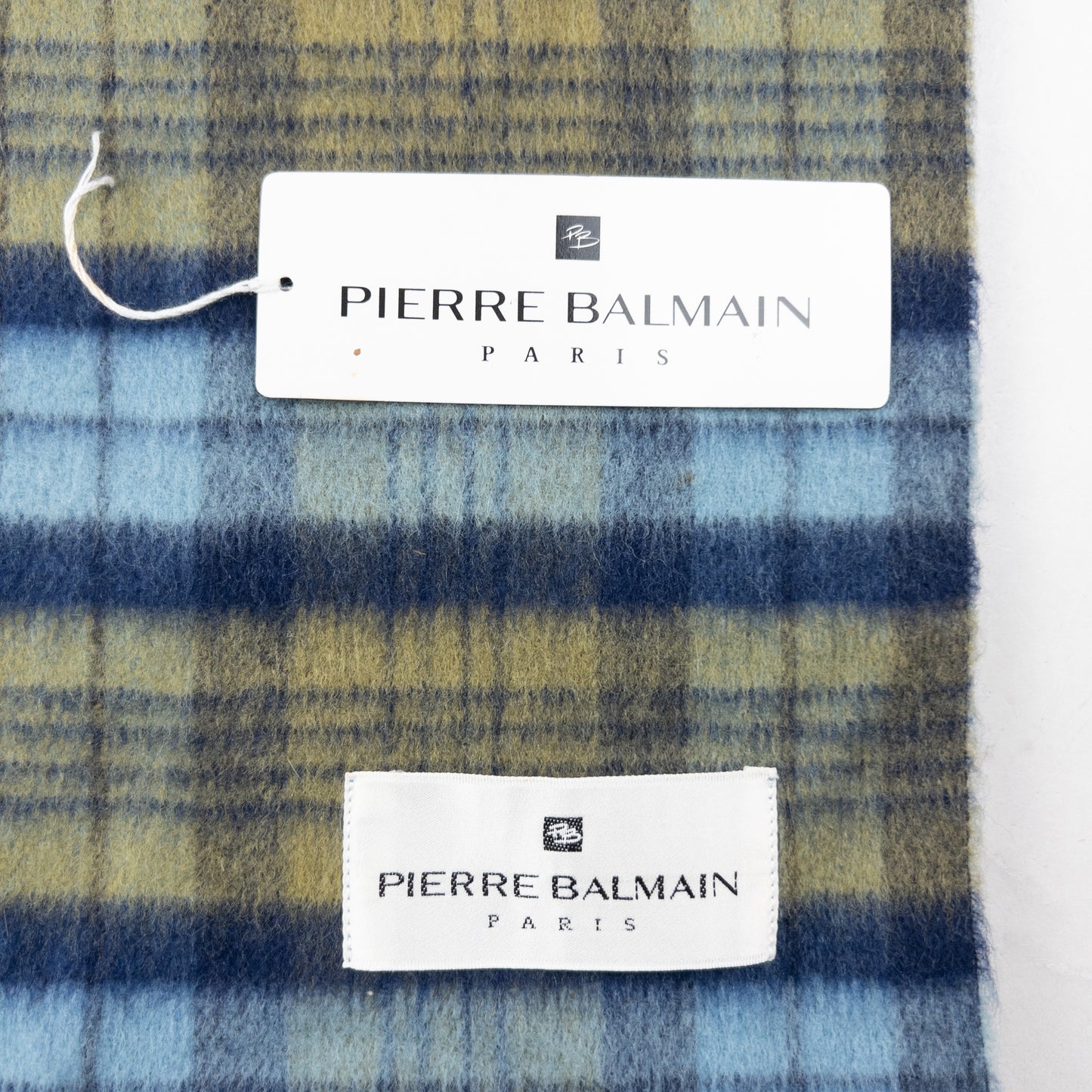 Vintage 90s Pierre Balmain Checkered Wool Tassel Scarf