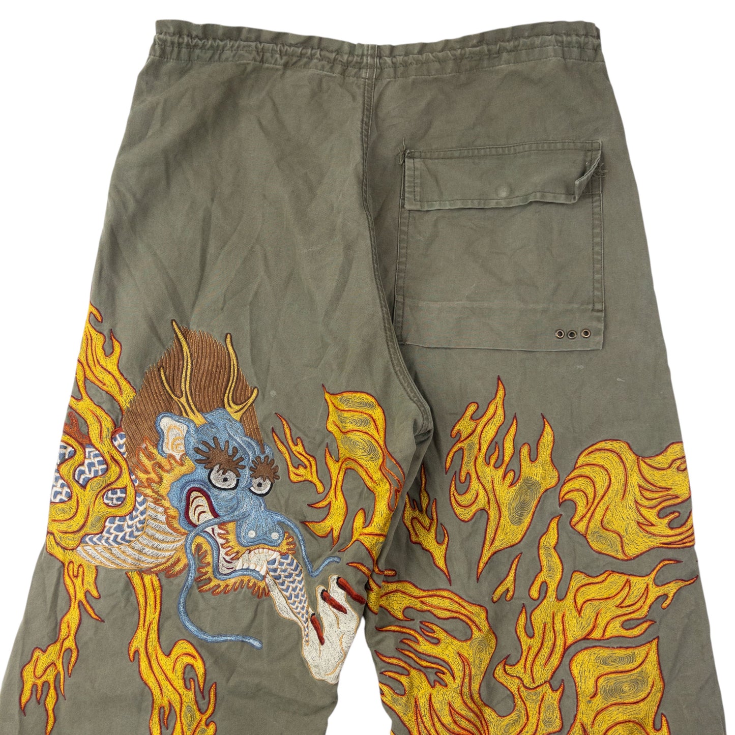 Vintage 2000s Maharishi Embroidered Dragon Roll Up Trousers Size S