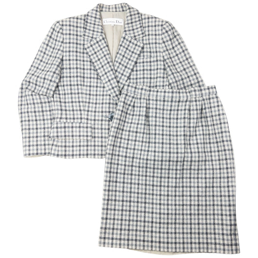 Vintage 90s Dior Checkered Wool Jacket & Skirt Suit Set Womens Size S