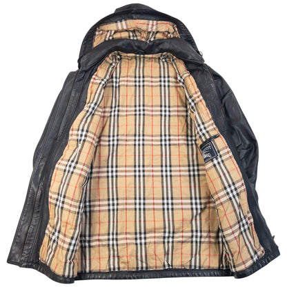Vintage 90s Burberry Nova Check Lined Leather Duffle Jacket Size L