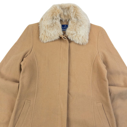 Vintage 90s Burberry Fur Collar Longline Wool Jacket Womens Size M