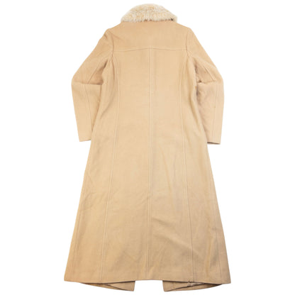 Vintage 90s Burberry Fur Collar Longline Wool Jacket Womens Size M