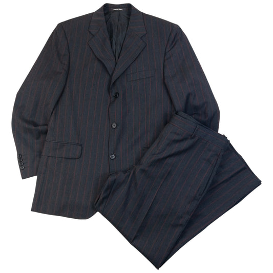Vintage 90s YSL Yves Saint Laurent Striped Jacket & Trousers Suit Set in grey