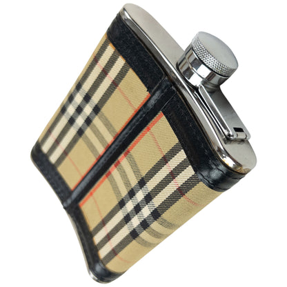 Vintage 90s Burberry Nova Check Steel Hip Flask