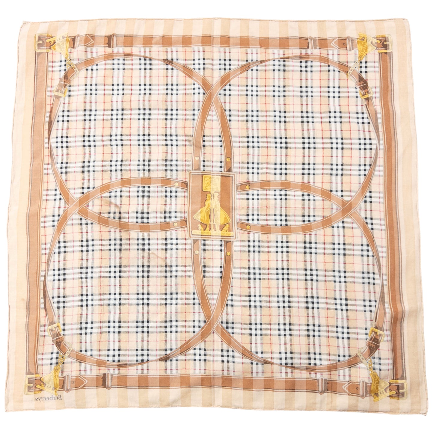 Vintage 90s Burberry Nova Check Buckle Print Silk Scarf